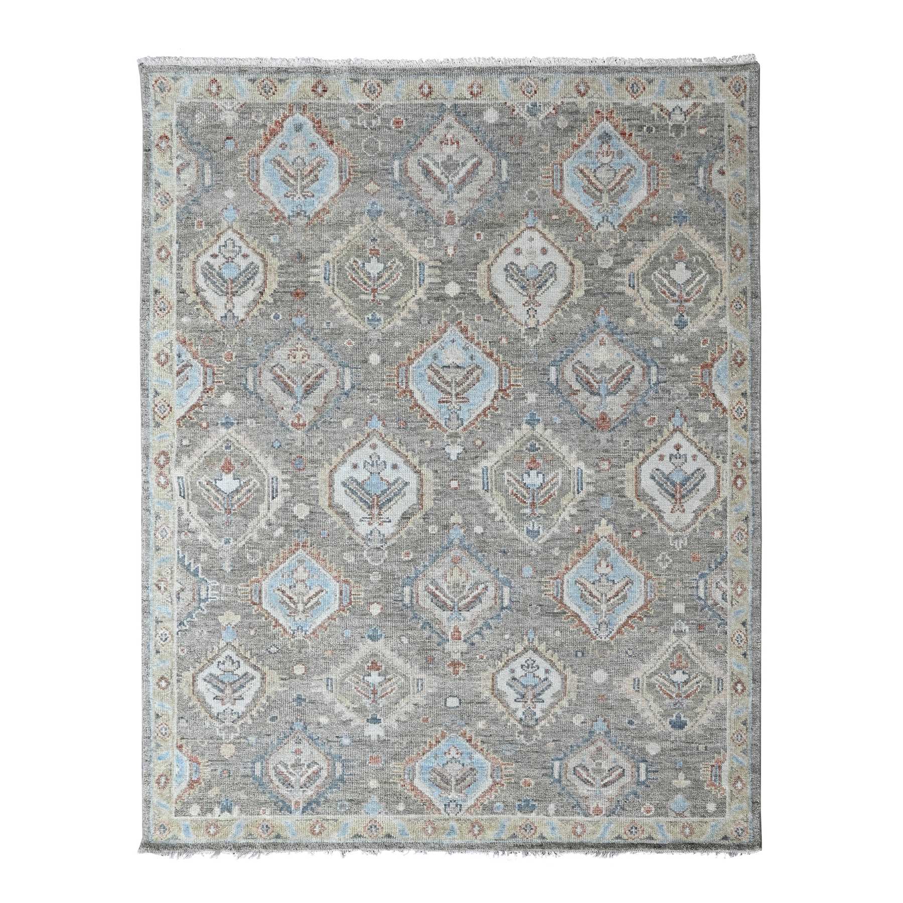 8'x9'9" Sage Green, Supple Collection, Oushak All Over Design, Soft and Velvety Wool, Hand Knotted, Vegetable Dyes, Oriental Rug 